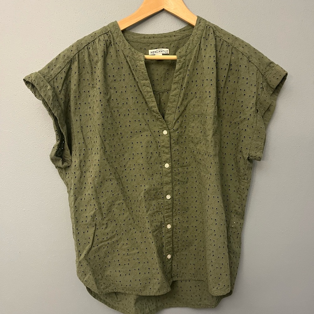 J. Crew Olive Eyelet Button-Down Shirt